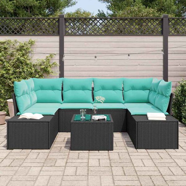 vidaXL Ensemble de canap&eacute; de jardin avec coussin 7 pcs Noir polyrotin