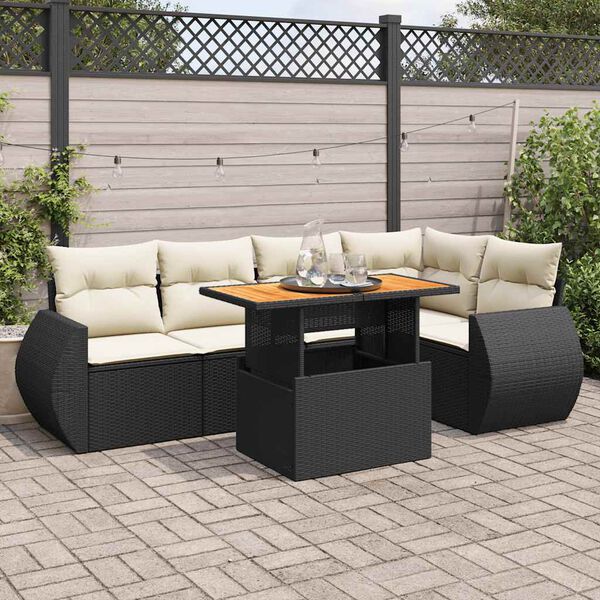 vidaXL Salon de jardin 6 pcs avec coussins noir r&eacute;sine tress&eacute;e