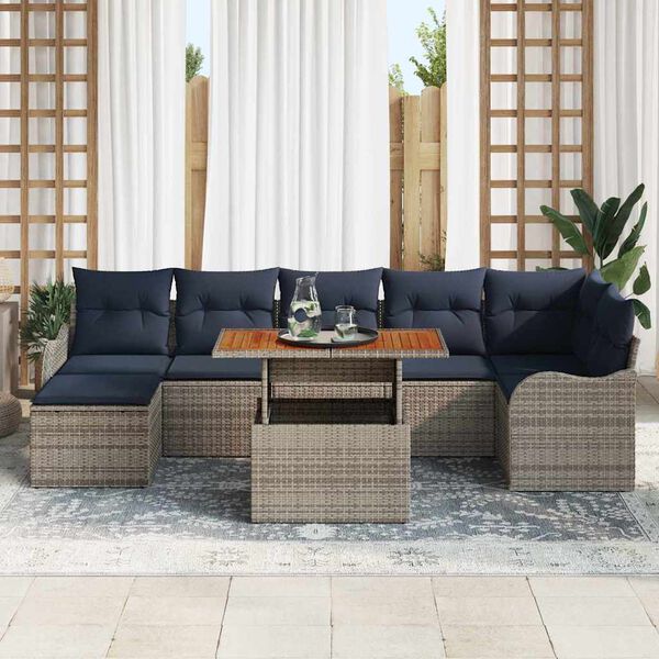 vidaXL Ensemble de canapé de jardin 8 pcs gris et bleu marine
