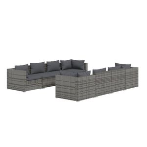 vidaXL Salon de jardin 9 pcs avec coussins R&eacute;sine tress&eacute;e Gris