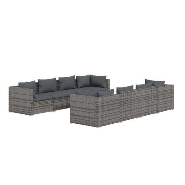 vidaXL Salon de jardin 9 pcs avec coussins R&eacute;sine tress&eacute;e Gris