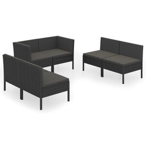 vidaXL Salon de jardin 6 pcs avec coussins r&eacute;sine tress&eacute;e noir
