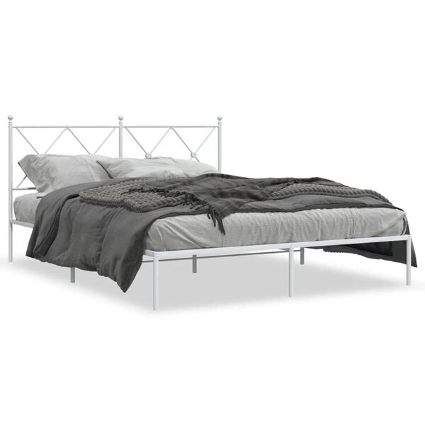 vidaXL Cadre de lit métal sans matelas et tête de lit blanc 150x200 cm