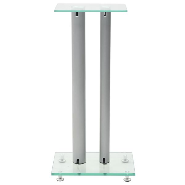 vidaXL Support haut-parleur 2pc Verre tremp&eacute; Design 2 colonnes Argent&eacute;