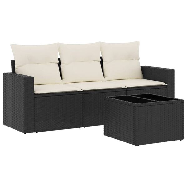 vidaXL Salon de jardin 4 pcs avec coussins noir r&eacute;sine tress&eacute;e