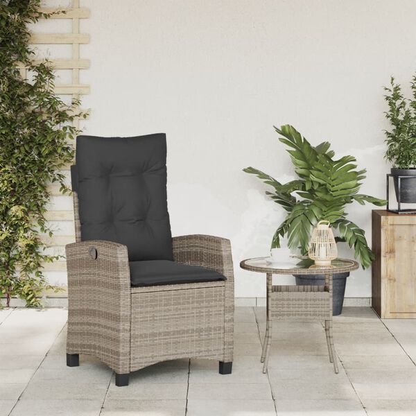 vidaXL Chaise inclinable de jardin avec coussins gris r&eacute;sine tress&eacute;e