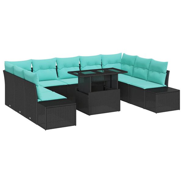 vidaXL Ensemble de canap&eacute; de jardin avec coussin 10 pcs Noir et bleu
