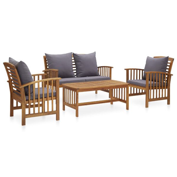 vidaXL Salon de jardin 4 pcs avec coussins Bois d'acacia solide