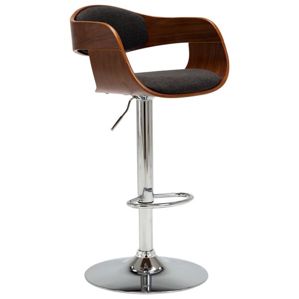 vidaXL Tabouret de bar Gris Bois courb&eacute; et tissu