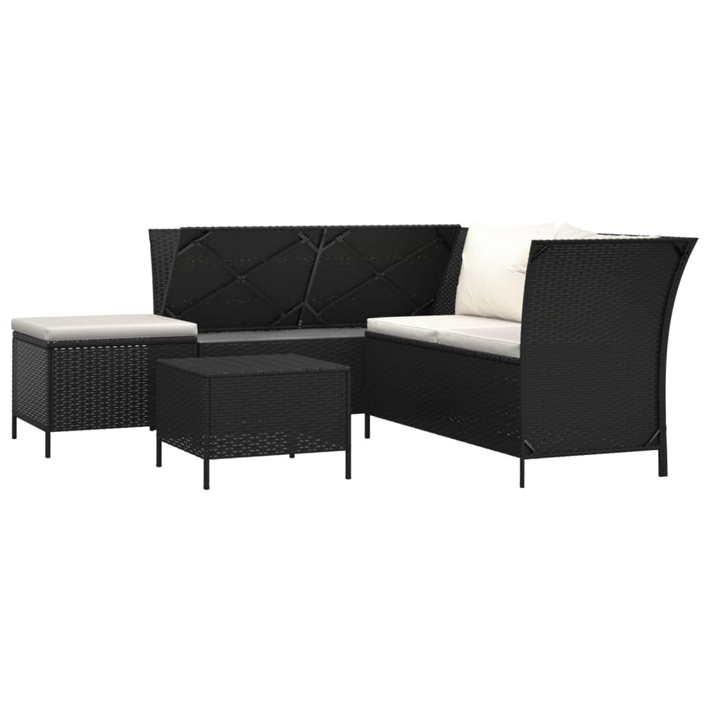 vidaXL Salon de jardin 4 pcs avec coussins Noir Résine tressée