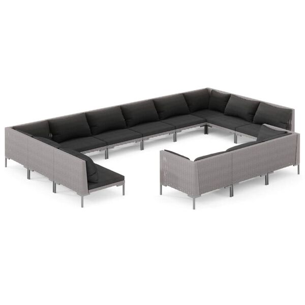 vidaXL Salon de jardin 13 pcs avec coussins R&eacute;sine tress&eacute;e Gris fonc&eacute;