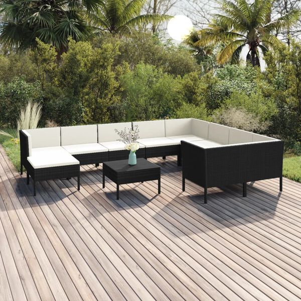 vidaXL Salon de jardin 11 pcs avec coussins R&eacute;sine tress&eacute;e Noir