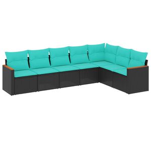 vidaXL Salon de jardin 7 pcs avec coussins noir r&eacute;sine tress&eacute;e