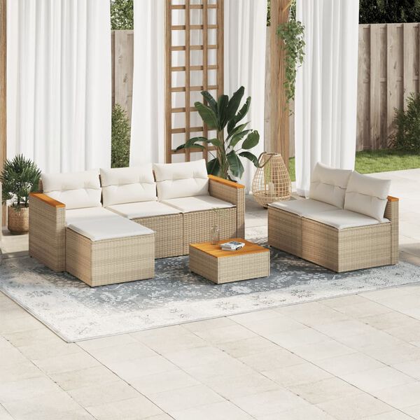 vidaXL Salon de jardin avec coussins 5 pcs beige r&eacute;sine tress&eacute;e acacia