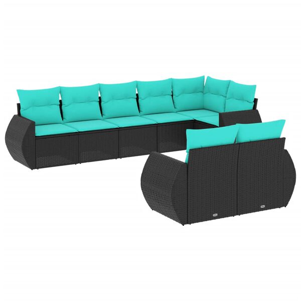 vidaXL Salon de jardin 8 pcs avec coussins noir r&eacute;sine tress&eacute;e