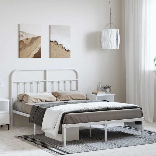 vidaXL Cadre de lit métal sans matelas et tête de lit blanc 150x200 cm