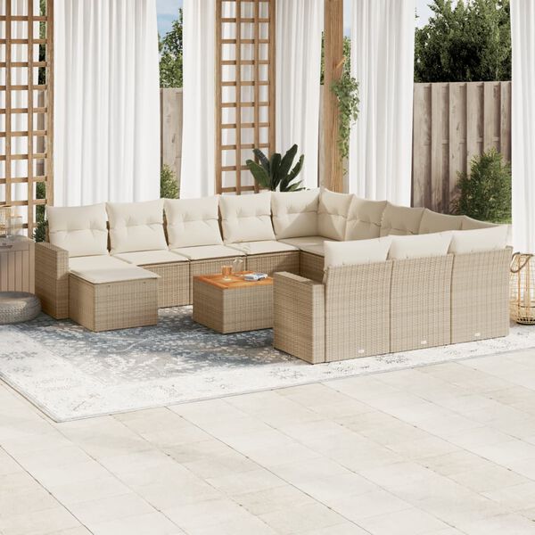 vidaXL Salon de jardin avec coussins 13 pcs beige résine tressée