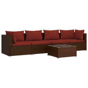 vidaXL Salon de jardin 5 pcs avec coussins r&eacute;sine tress&eacute;e marron