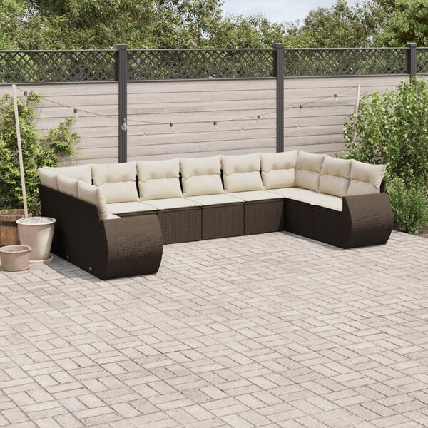 vidaXL Salon de jardin 10 pcs avec coussins marron r&eacute;sine tress&eacute;e