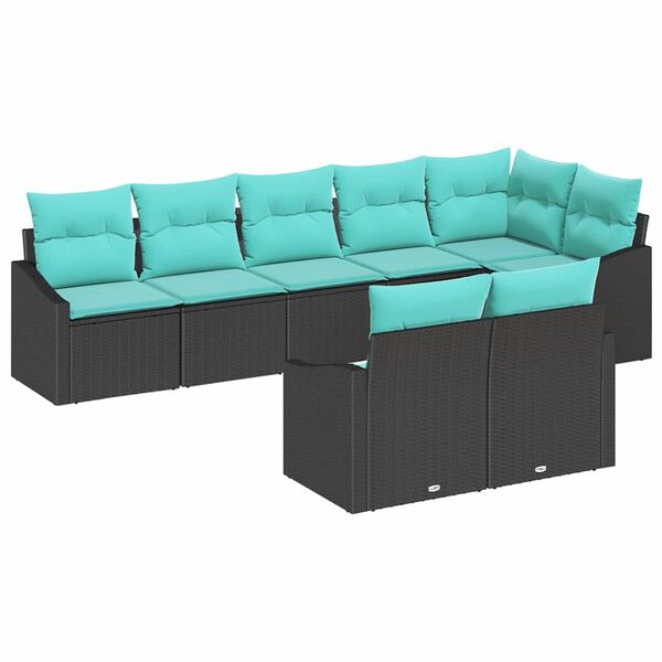 vidaXL Ensemble de canap&eacute; de jardin 9 pcs Noir et turquoise polyrotin