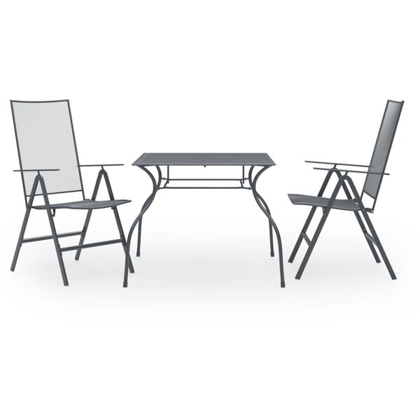 vidaXL Ensemble &agrave; manger de jardin 3 pcs Acier Anthracite