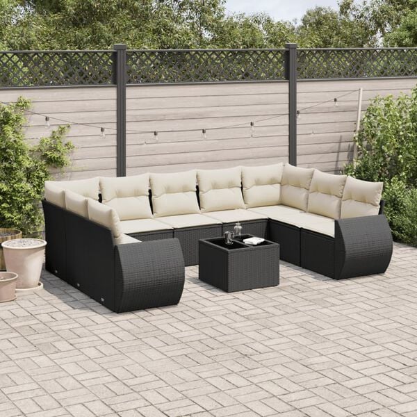 vidaXL Salon de jardin 10 pcs avec coussins noir r&eacute;sine tress&eacute;e