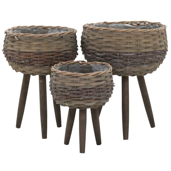 vidaXL Jardinière 3 pcs Osier avec doublure en PE
