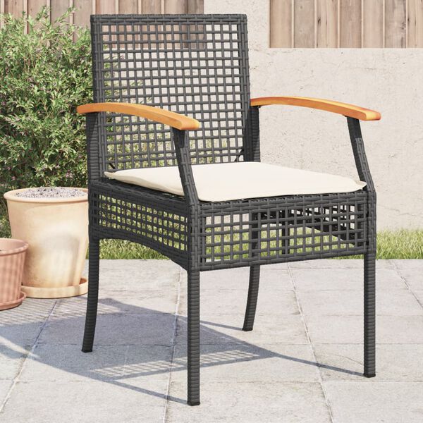 vidaXL Chaises de jardin coussins lot de 4 noir r&eacute;sine tress&eacute;e acacia