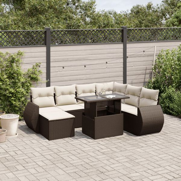 vidaXL Salon de jardin 8 pcs avec coussins marron r&eacute;sine tress&eacute;e