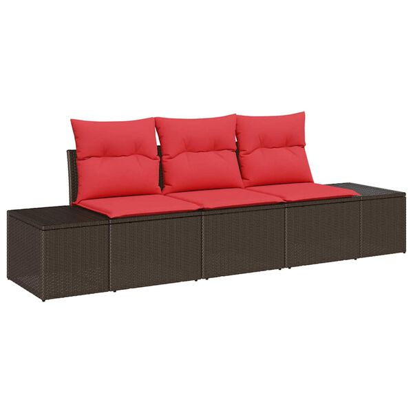 vidaXL Ensemble de Canap&eacute;s avec coussin 3 pcs Marron polyrotin