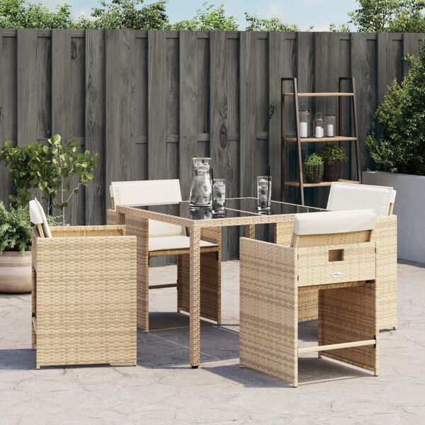 vidaXL Chaises de jardin avec coussins lot de 4 beige r&eacute;sine tress&eacute;e