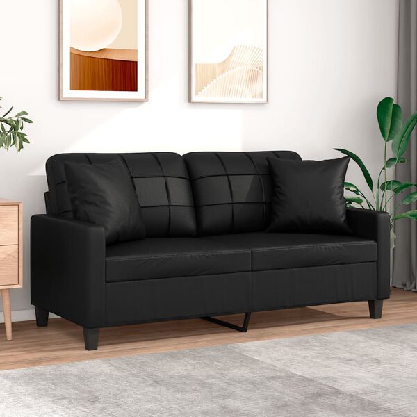 vidaXL Canap&eacute; 2 places avec oreillers d&eacute;coratifs noir 140cm similicuir