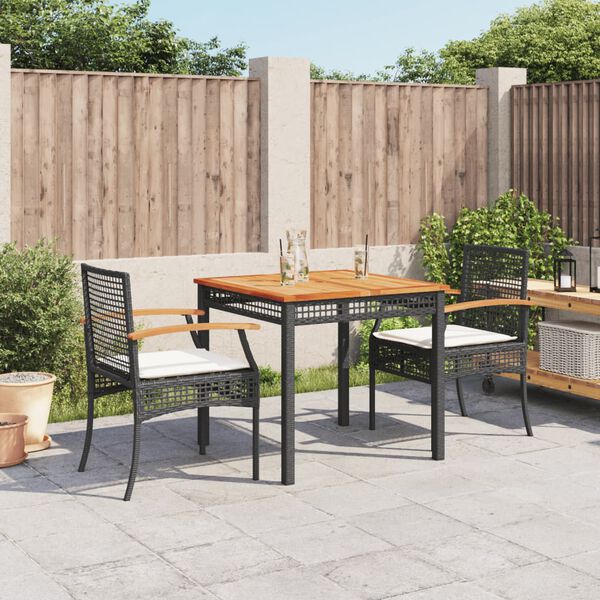vidaXL Ensemble &agrave; manger de jardin avec coussins 3 pcs Noir