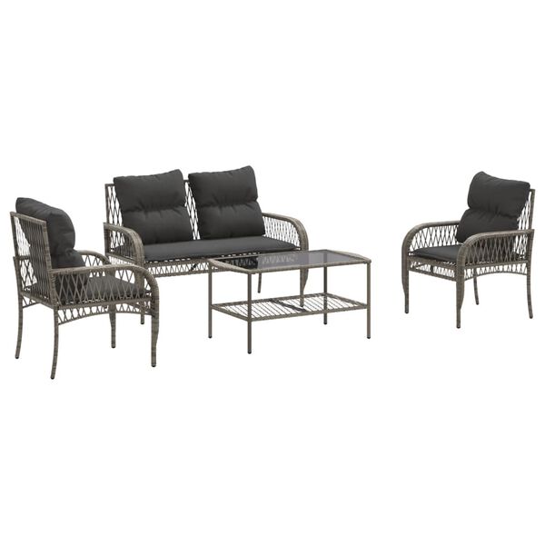 vidaXL Salon de jardin 4 pcs avec coussins gris r&eacute;sine tress&eacute;e