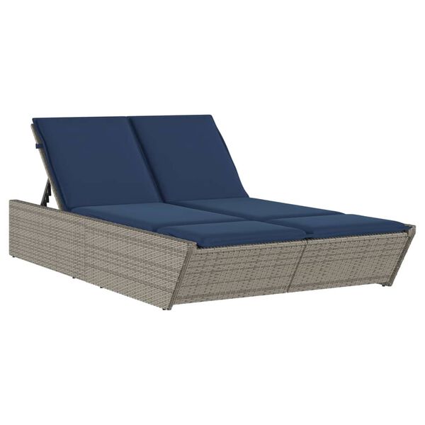 vidaXL Chaise longue double avec coussins gris r&eacute;sine tress&eacute;e