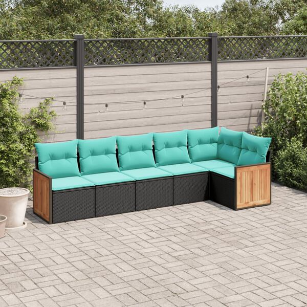 vidaXL Salon de jardin 6 pcs avec coussins noir résine tressée