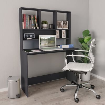 vidaXL Bureau avec étagères Gris 110x45x157 cm Bois d'ingénierie