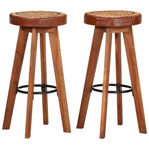 vidaXL Tabourets de bar 2 pcs Cuir v&eacute;ritable et bois d'acacia solide
