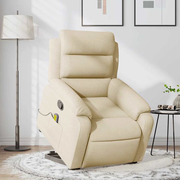 vidaXL Fauteuil inclinable de massage crème tissu