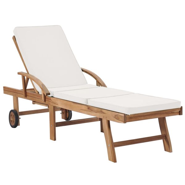 vidaXL Chaises longues avec coussins 2 pcs Bois de teck solide Crème