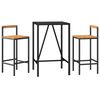 vidaXL Ensemble de bar jardin 3 pcs noir poly rotin/bois massif acacia