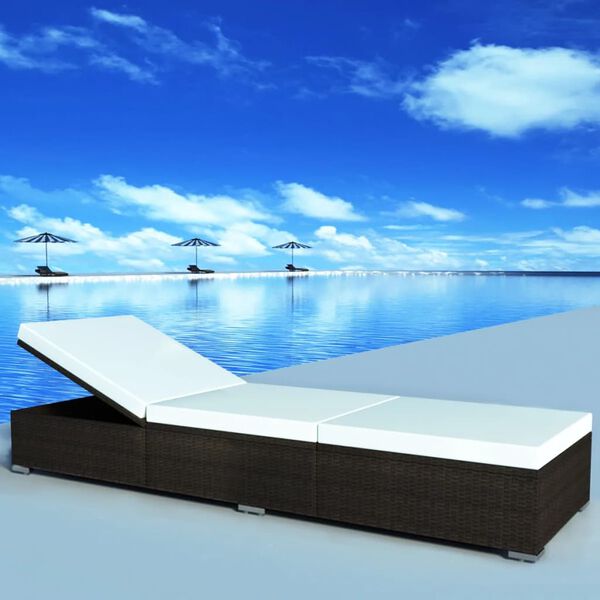 vidaXL Chaise longue avec coussin R&eacute;sine tress&eacute;e Marron