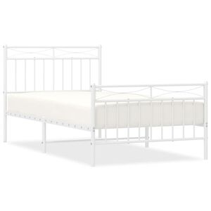 vidaXL Cadre de lit métal sans matelas et pied de lit blanc 100x190 cm