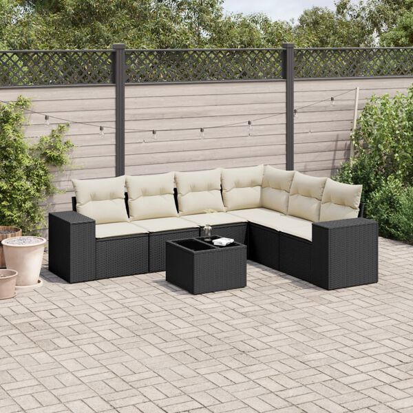 vidaXL Salon de jardin 7 pcs avec coussins noir r&eacute;sine tress&eacute;e