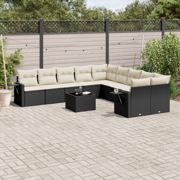 vidaXL Salon de jardin 11 pcs avec coussins noir r&eacute;sine tress&eacute;e