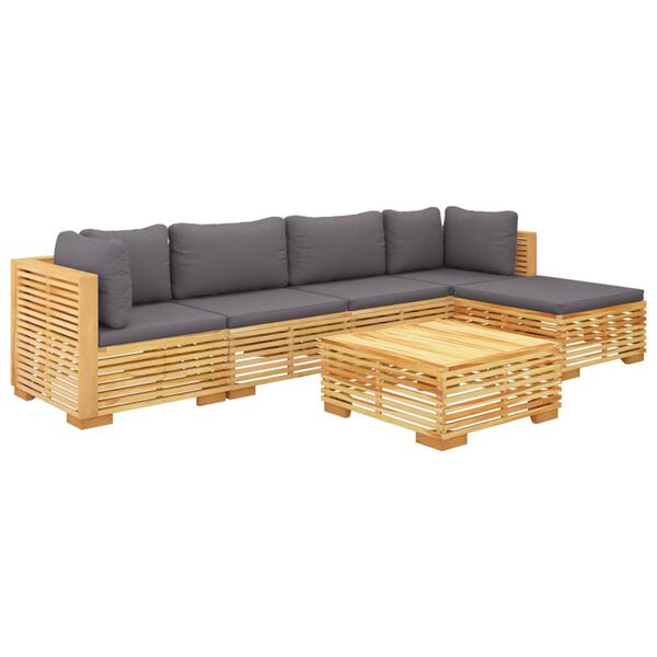 vidaXL Salon de jardin 6 pcs avec coussins Bois de teck solide