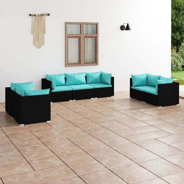 vidaXL Salon de jardin 7 pcs avec coussins R&eacute;sine tress&eacute;e Noir