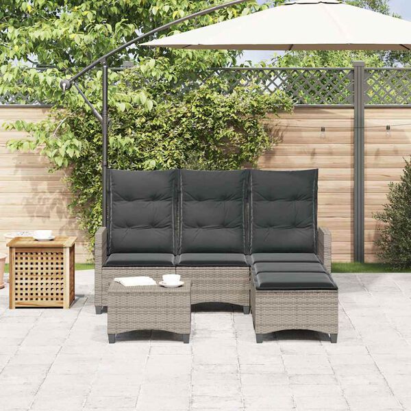 vidaXL Salon de jardin 3 pcs avec coussins forme L gris r&eacute;sine tress&eacute;e