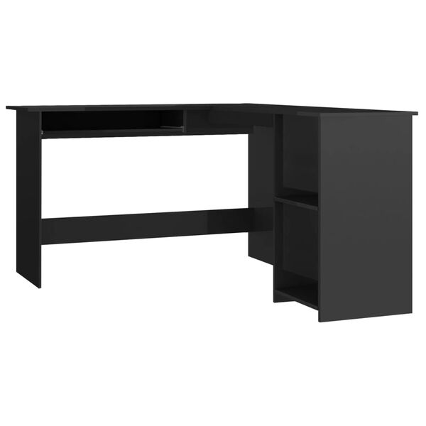 vidaXL Bureau d'angle forme de L Noir brillant 120x140x75cm Aggloméré