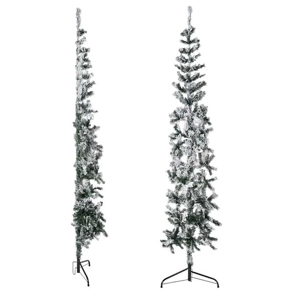 vidaXL Demi sapin de No&euml;l artificiel mince avec neige floqu&eacute;e 210 cm